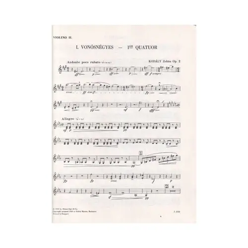 I. Vonosnegyes - 1er Quartuor a Cordes - op. 2 - partes - edição antiga