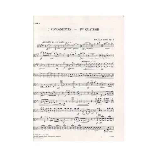 I. Vonosnegyes - 1er Quartuor a Cordes - op. 2 - partes - edição antiga