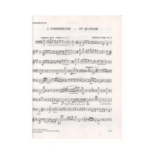 I. Vonosnegyes - 1er Quartuor a Cordes - op. 2 - partes - edição antiga