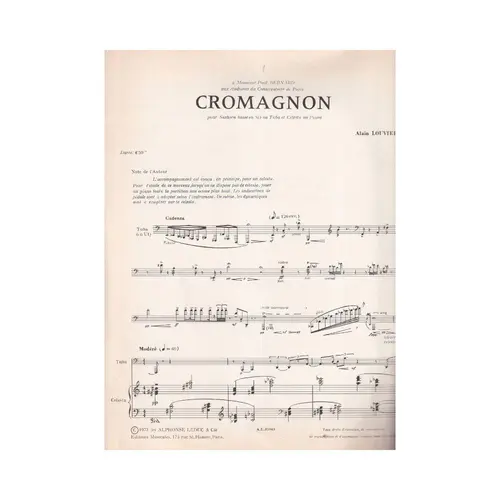 Cromagnon pour saxhorn-base Si b ou tuba Ut et celesta ou piano