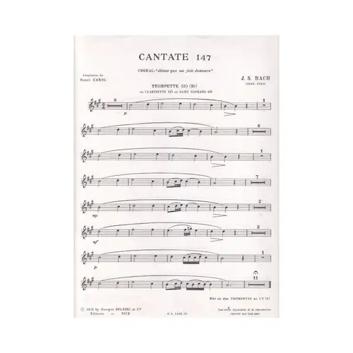 Cantate 147 pour trompete ou clarinette