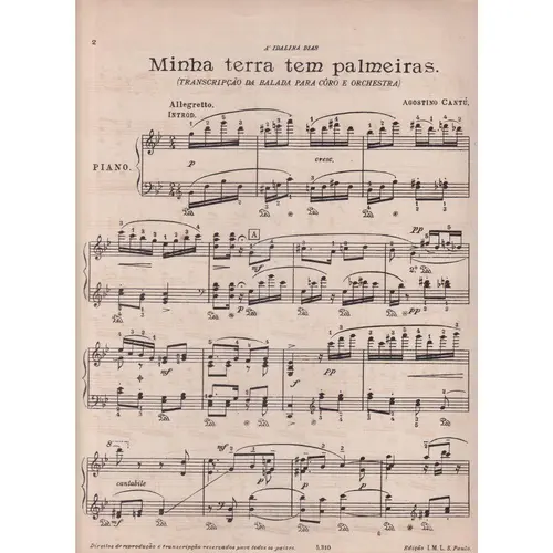 Minha Terra Tem Palmeiras para piano (Edição Antiga)