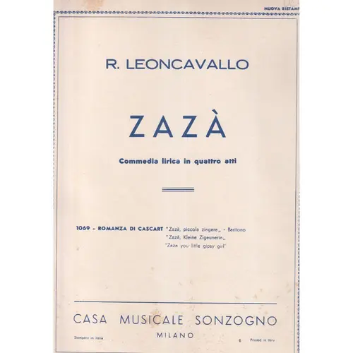 Zazà (Romanza Di Cascart) Zazà Piccola Zingara