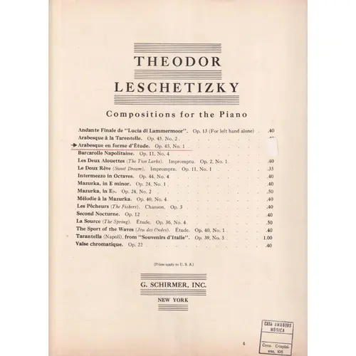 Arabesque En Forme D`Etude - Op.45 N.1  (Edição Antiga)