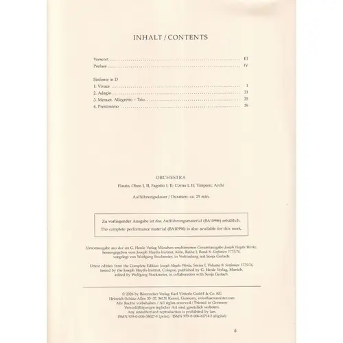 Symphony in D major Hob. I:61 - Score