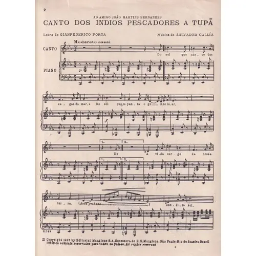 Canto Dos Indios Pescadores A Tupa para canto e piano
