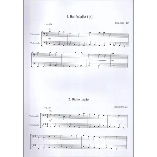 Canhendo de canções folclóricas brasileiras para dois violoncelos