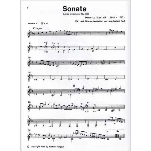 Vier Sonaten n.3 - Sonata D-Dur, L. 269 für 2 Gitarren