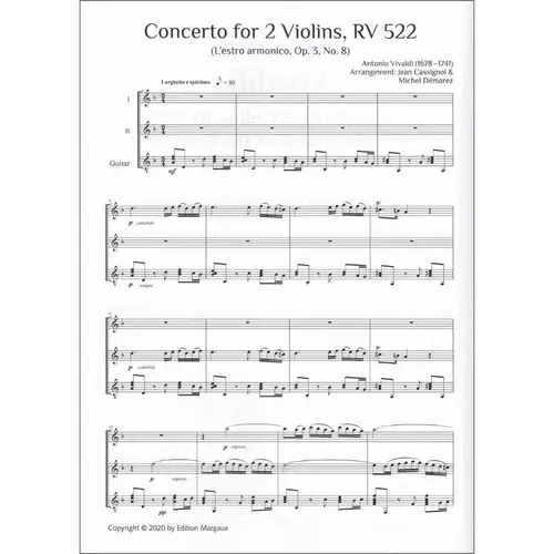 Concerto for 2 Violins, RV 522 for 2 flutes or recorder and guitar