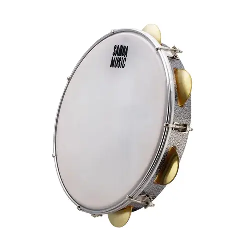 Pandeiro 10" madeira laminada com PVC titanium pele leitosa