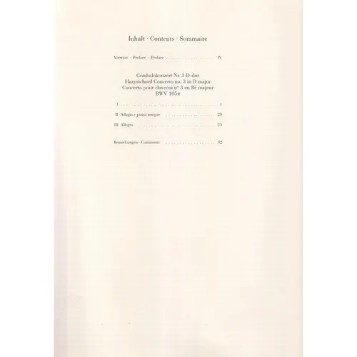 Harpsichord Concerto no. 3 D major BWV 1054 - Score