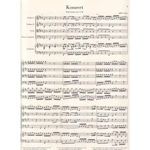 Harpsichord Concerto no. 3 D major BWV 1054 - Score