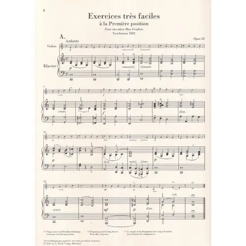 Very easy melodious Exercises in the first Position op. 22 for Violin and Piano