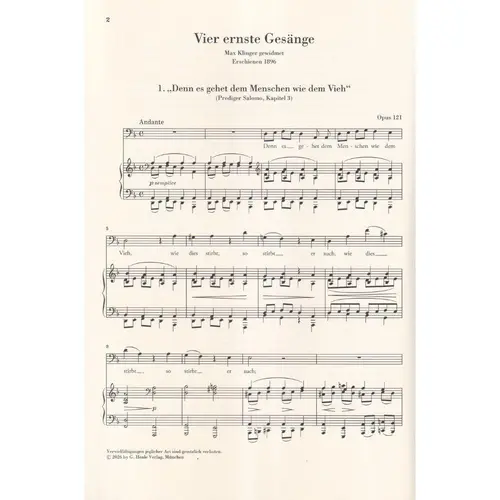 Four Serious Songs op. 121 for Voice and Piano