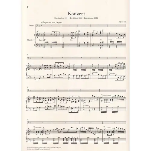 Bassoon Concerto in F major op. 75 - Piano Reduction