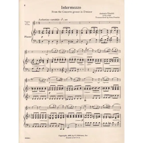 Intermezzo From Concerto Grosso In D Minor