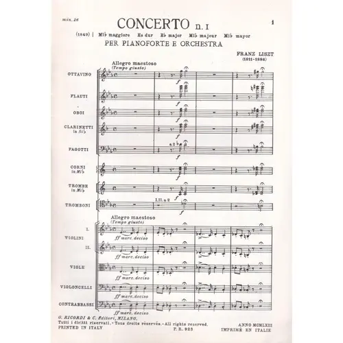 Concerto N.1 In Mi B Per Piano  (partitura de bolso)