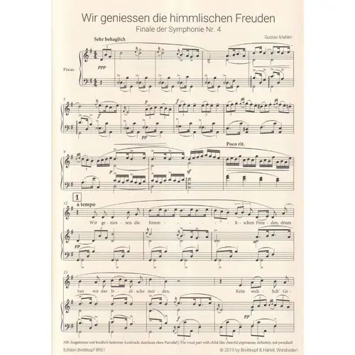 Symphony No. 4 - Finale “Wir geniessen die himmlischen Freuden“ - vocal score