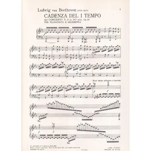 Cadenza Del I Tempo - Concerto N.3 Op. 37