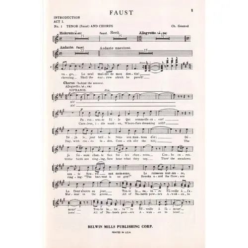Faust A Lyric Drama - Chorus Score