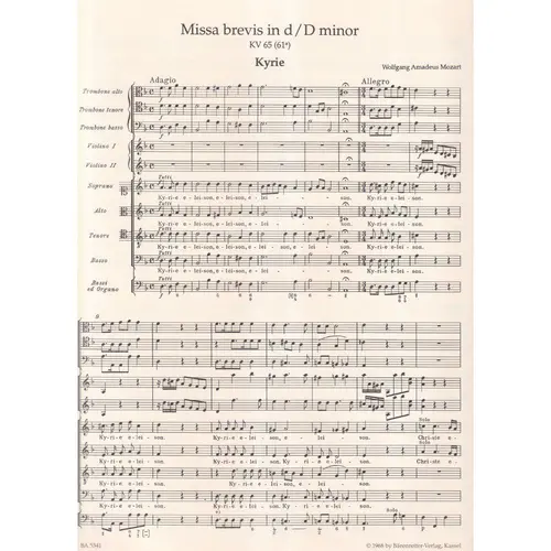 Missa Brevis In D - Kv 65 (61 A) - Score