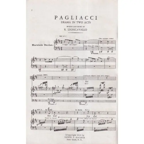 Pagliacci An Opera in two acts  - Choral score