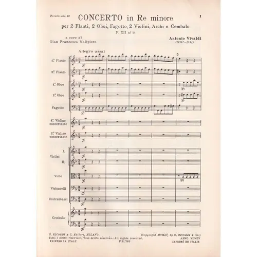 Concerto In Re Min.- Tomo 213 - F.XII N.31