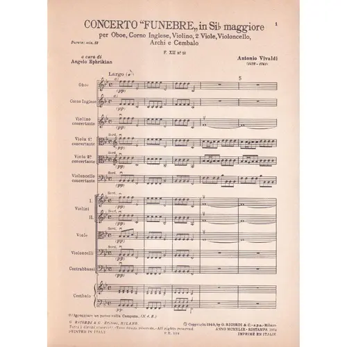Concerto Funebre In Si Bemol Maggiore T.51 F.XII N.12