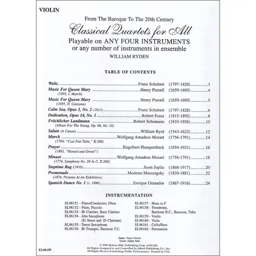 Classical Quartets For All - Violin