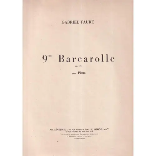 9eme Barcarolle - Op.101  pour piano (Edição Antiga)