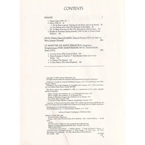 Images, Jeux and the Martyrdom of St.Sebastian suite - full score