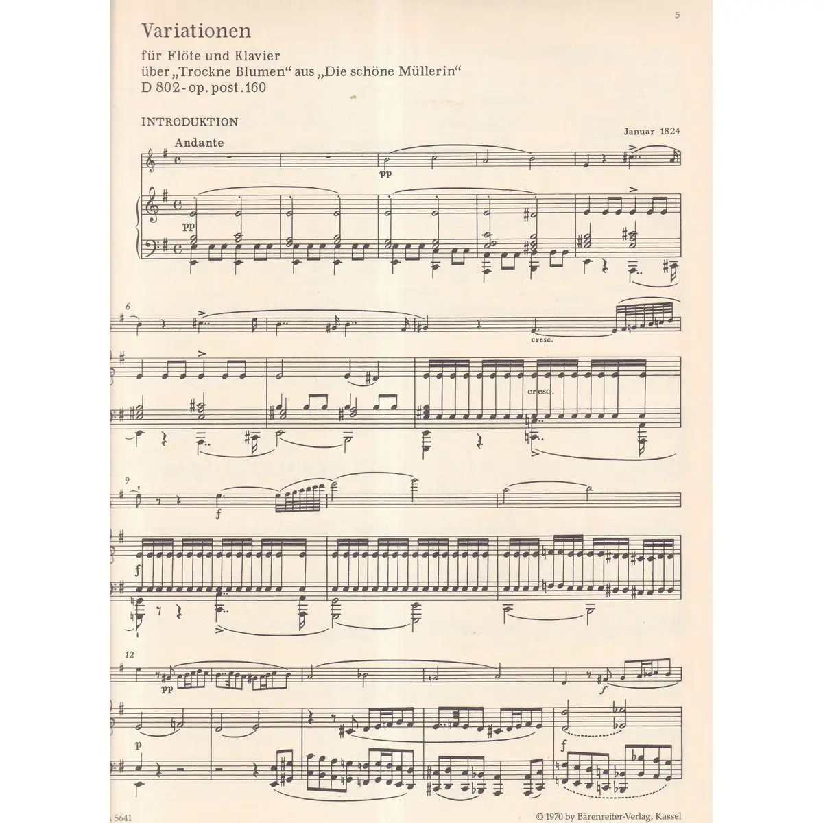 Variations for flute and piano D 802 on Trockne Blumen from Die Schone Mullerin