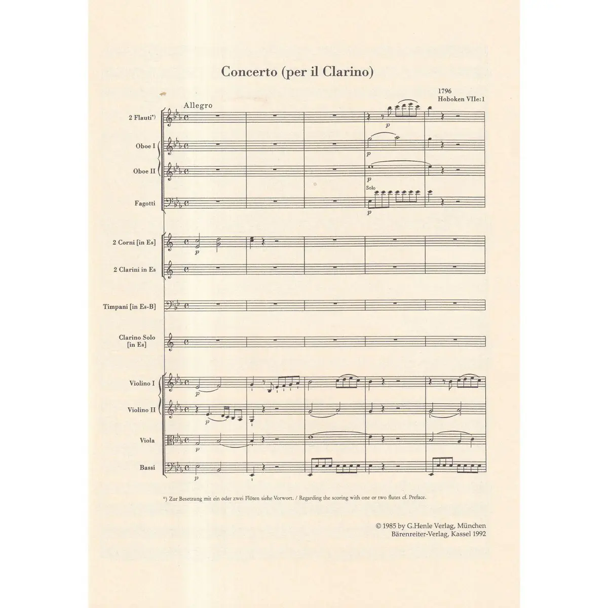 Concerto in E-flat major Hob.VIIe:1 for trumpet and orchestra  - study score