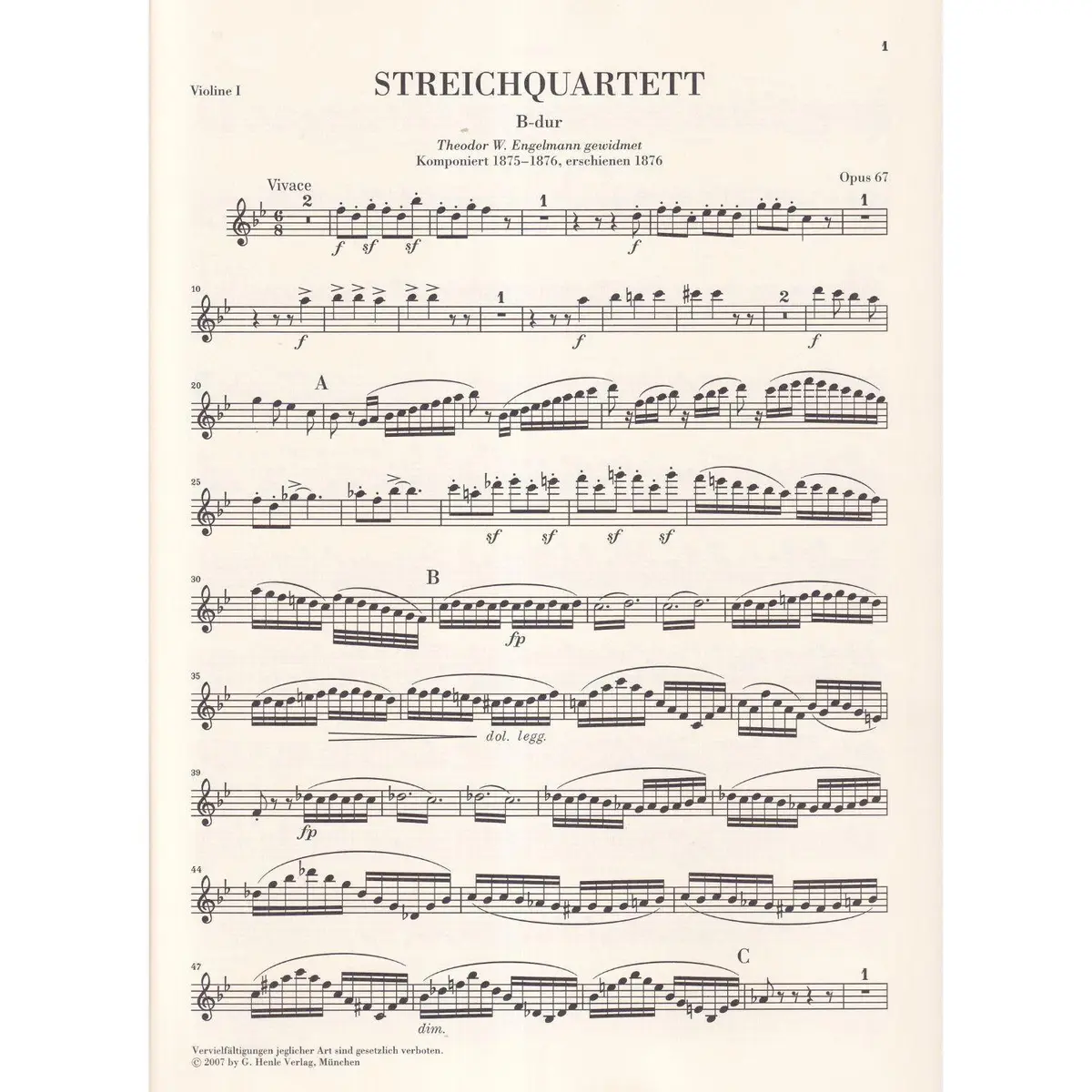 Streichquartett B-Dur - Op.67 - Partes  Urtext