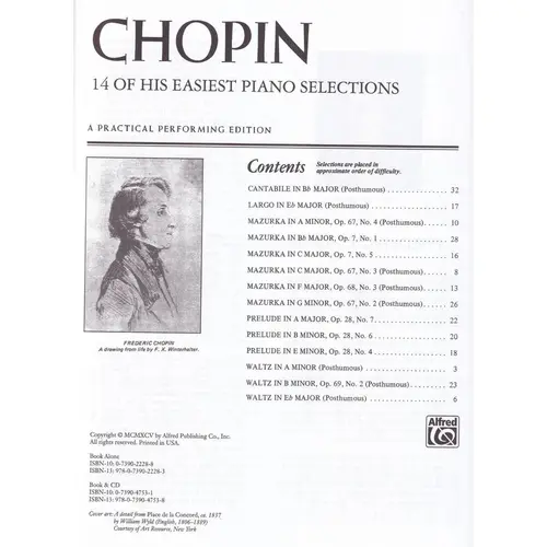 Chopin - 14 Of His Easiest Piano Selections - Alfred Masterwork Edition