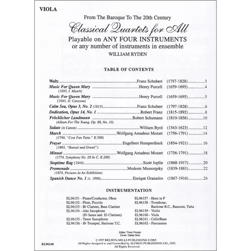 Classical Quartets For All - Viola