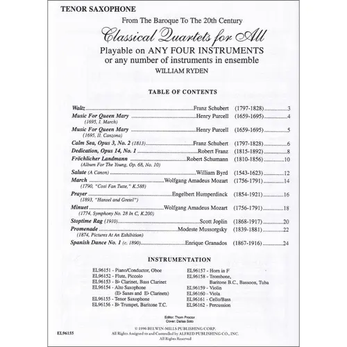 Classical Quartets For All - Tenor Saxophone