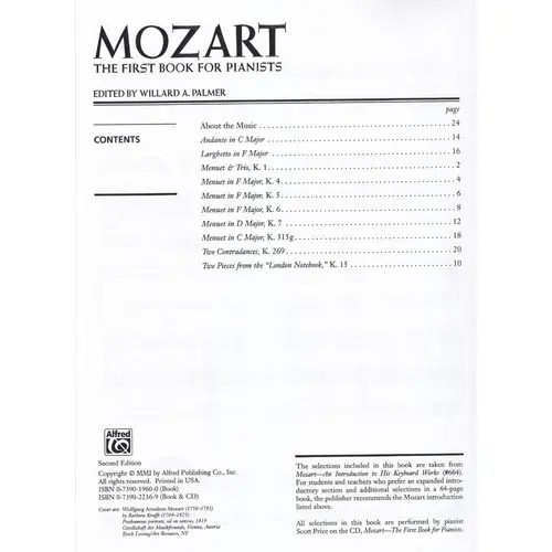 Mozart - The First Book For Pianist