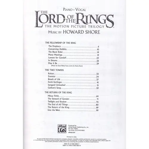 The Lord Of The Rings - Piano - Vocal