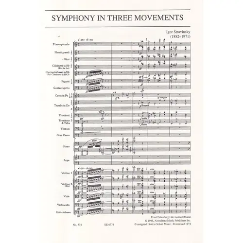 Symphony In Three Movements - Study Score