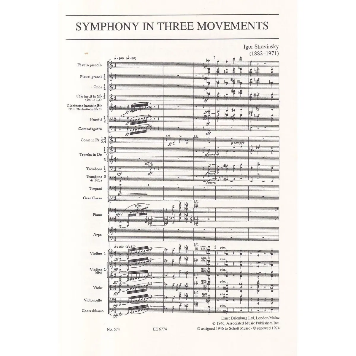 Symphony In Three Movements - Study Score