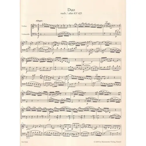 Two duos for violin and violoncello after KV 423,424
