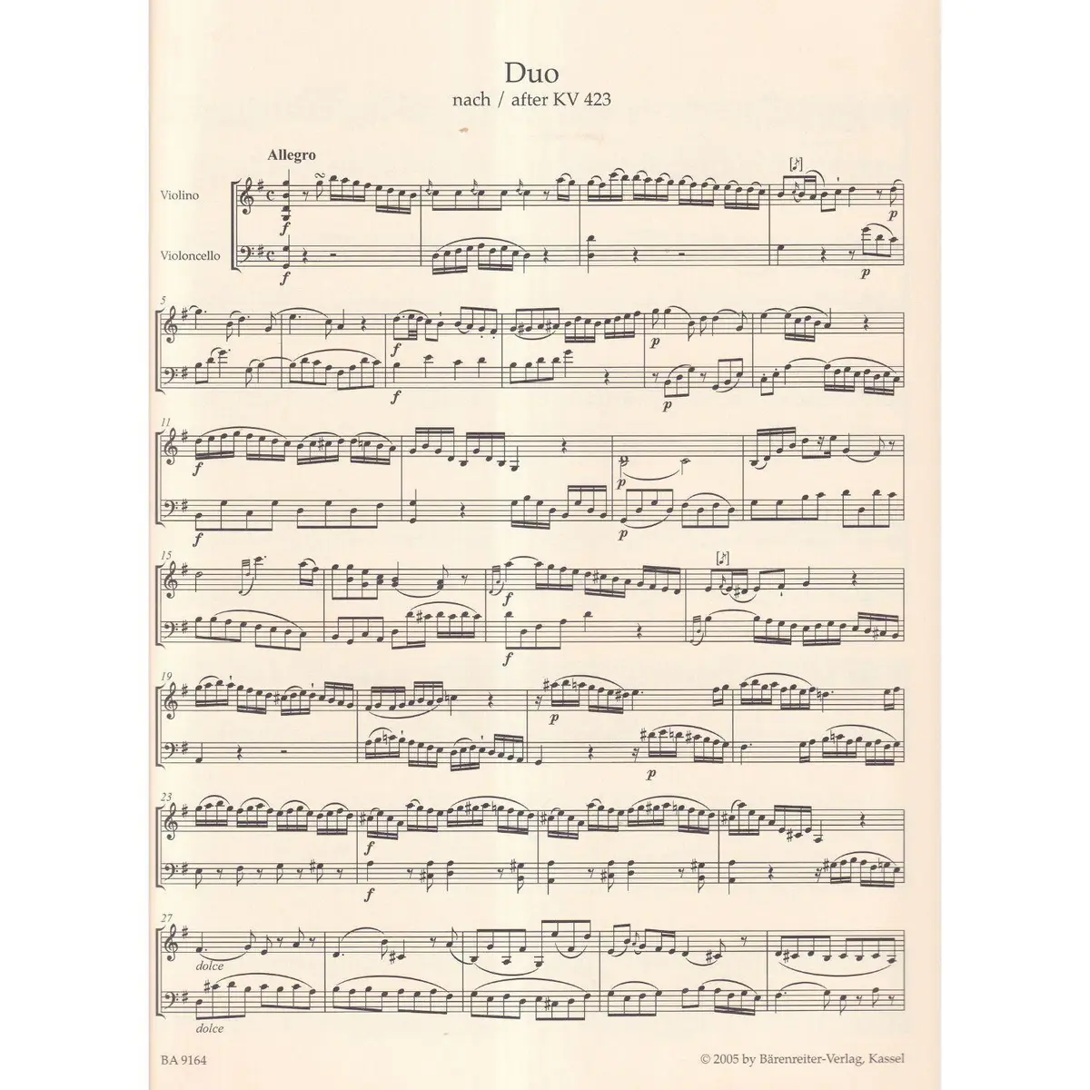 Two duos for violin and violoncello after KV 423,424