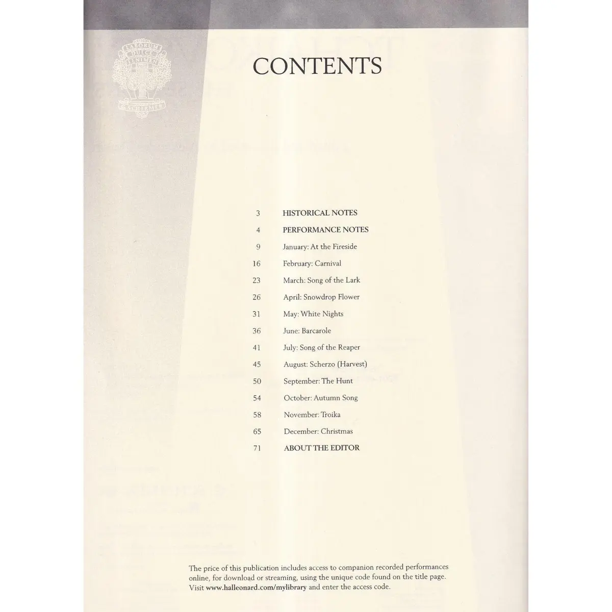 The Seasons Opus 37Bis - Schirmer Performances Editions