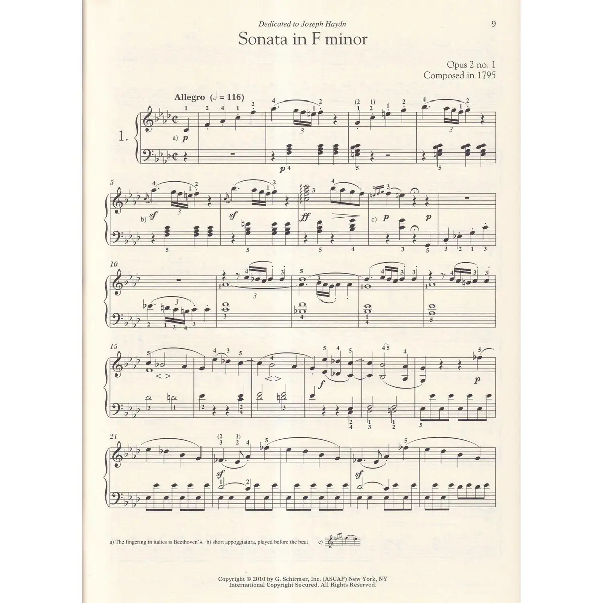 Sonata No. 1 In F Minor, Opus 2, No. 1 - Schirmer Performance Editions