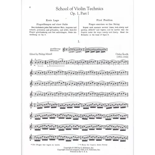 The School Of Violin Technics Complete Parts I-Iv,Op.1