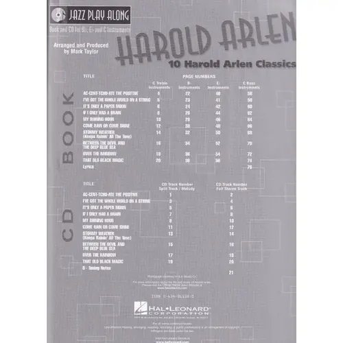 Harold Arlen - Jazz Play Along Vol. 18