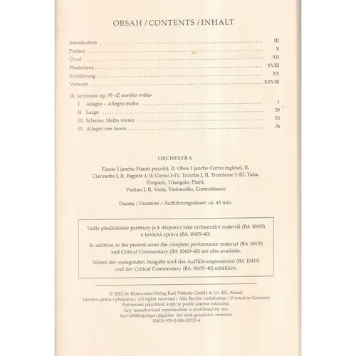 Symphony no. 9 in E minor op. 95 "New World" - study score