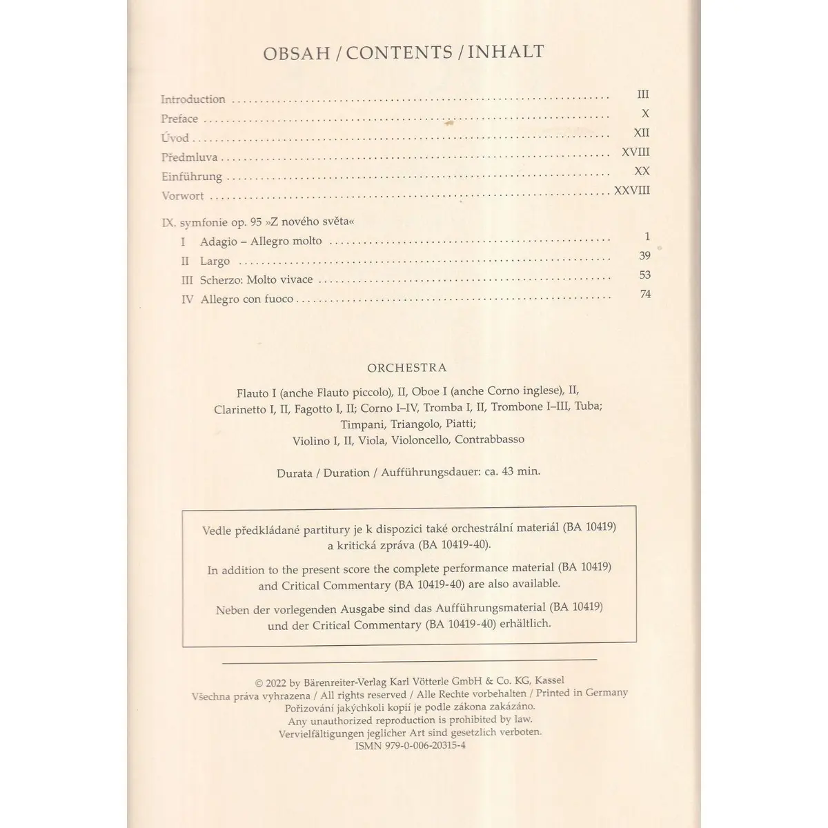 Symphony no. 9 in E minor op. 95 "New World" - study score