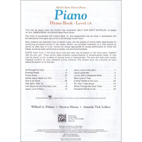 Alfred's Basic Piano Library: Hymn Book 1A: Piano Book